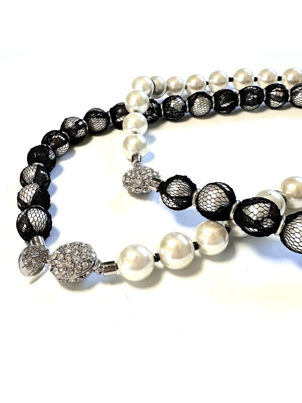 WHBM **2 necklaces in 1** Long Black Lace Wrapped Pearl Necklace - Picture 13 of 16